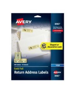 Avery Permanent Inkjet Foil Mailing Labels, 8987, 3/4in x 2 1/4in, Gold Foil, Pack Of 300