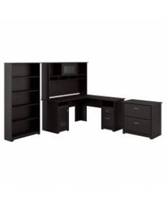Bush Furniture Cabot 60inW L-Shaped Desk With Hutch, Lateral File And 5-Shelf Bookcase, Espresso Oak, Standard Delivery