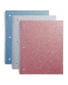 Office Depot Brand Glitter 3-Hole-Punched Notebook, 8in x 10 1/2in, Wide Ruled, 160 Pages (80 Sheets), Assorted Colors