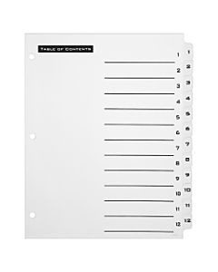Avery Office Essentials Dividers, 8 1/2in x 11in, 12-Tab, White 20% Recycled Dividers/White Tabs
