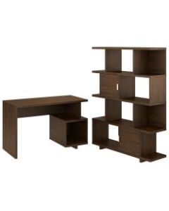 kathy ireland Home by Bush Furniture Madison Avenue 48inW Writing Desk With Etagere Bookcase, Modern Walnut, Standard Delivery