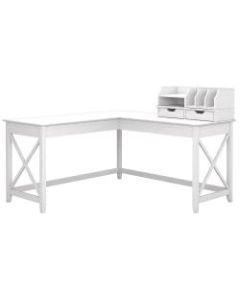 Bush Furniture Key West 60inW L-Shaped Desk With Desktop Organizers, Pure White Oak, Standard Delivery