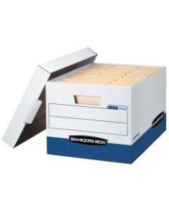 Bankers Box R Kive Heavy-Duty Storage Boxes With Locking Lift-Off Lids And Built-In Handles, Letter/Legal Size, 10in x 12in x 15in Liters, 60% Recycled, White/Blue, Case Of 20