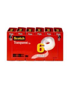 Scotch Transparent Tape, 3/4in x 1296in, Clear, Pack of 6 rolls