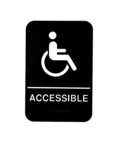 Alpine Handicap Accessible Sign With Braille, 9in x 6in, Black/White