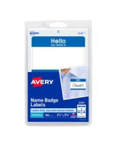 Avery Self-Adhesive Name Badges, Hello My Name Is, Blue, 2 Labels Per 4in x 6in Sheet, Pack Of 100