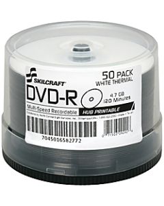 SKILCRAFT Laser Printable DVD-R Recordable Media With Spindle, 4.70 GB, 120 Minutes, Pack Of 50 Pack