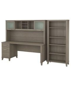 Bush Furniture Somerset 72inW Office Desk With Hutch And 5 Shelf Bookcase, Ash Gray, Standard Delivery
