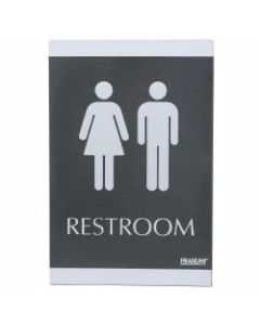 U.S. Stamp & Sign Century Series ADA Sign,6in x 9in, "Restroom", Black/Silver