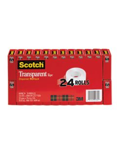 Scotch Transparent Tape, 3/4in x 1000in, Clear, Pack of 24 rolls