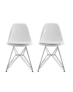 DHP Mid-Century Modern Molded Chairs, White/Silver, Set Of 2