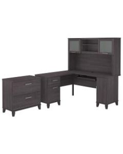 Bush Furniture Somerset 60inW L-Shaped Desk With Hutch And Lateral File Cabinet, Storm Gray, Standard Delivery