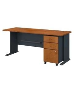 Bush Business Furniture Office Advantage 72inW Desk With Mobile File Cabinet, Natural Cherry/Slate, Standard Delivery