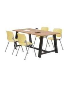 KFI Studios Midtown Table With 4 Stacking Chairs, Kensington Maple/Yellow