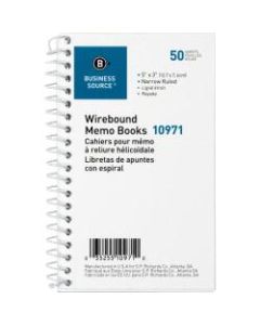 Business Source Side Wirebound Ruled Memo Book - 50 Sheet(s) - Wire Bound - 3in x 5in Sheet Size - White - 12 / Dozen
