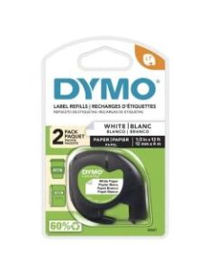 DYMO LT 10697 Black-On-White Tape, 0.5in x 13ft, Pack Of 2