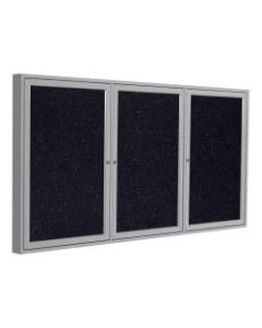 Ghent 3-Door Enclosed Recycled Rubber Bulletin Board, 48in x 72in, Confetti Satin Aluminum Frame