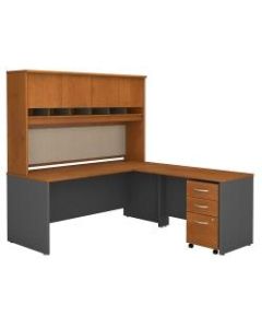 Bush Business Furniture Components 72inW L Shaped Desk with Hutch and 3 Drawer Mobile File Cabinet, Natural Cherry, Premium Installation