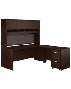 Bush Business Furniture Components 72inW L Shaped Desk with Hutch and 3 Drawer Mobile File Cabinet, Mocha Cherry, Premium Installation