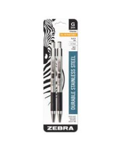 Zebra G-301 Gel Ink Retractable Pens, Medium Point, 0.7 mm, Stainless Steel Barrel, Black Ink, Pack Of 2