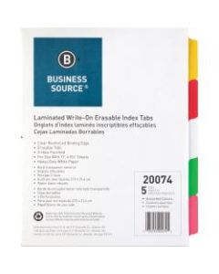 Business Source Laminated Write-On Tab Indexes - 5 Write-on Tab(s) - 5 Tab(s)/Set - 11in Tab Height x 8.50in Tab Width - 3 Hole Punched - Self-adhesive, Removable - Multicolor Mylar Tab(s) - 5 / Set