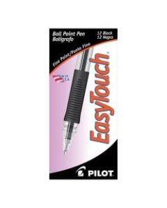 Pilot EasyTouch Ballpoint Pens, Fine Point, 0.7 mm, Clear Barrel, Black Ink, Pack Of 12 Pens