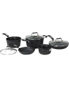 Starfrit The Rock 8-Piece Cookware Set with Bakelite Handles - 1.5 quart Saucepan, 3 quart Saucepan, 5 quart Stockpot, 8in Diameter Frying Pan, 10in Diameter Frying Pan, Lid - Aluminum Base, Plastic, Cast Stainless Steel - Cooking, Frying, Broiling