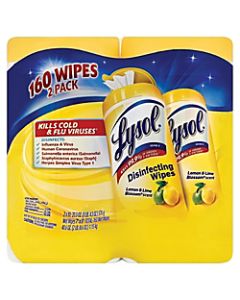 Lysol Disinfecting Wipes, Lemon & Lime Blossom Scent, 7in x 8in, 80 Sheets Per Canister, Case Of 2 Canisters