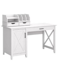 Bush Furniture Key West 54inW Computer Desk With Storage And Desktop Organizers, Pure White Oak, Standard Delivery