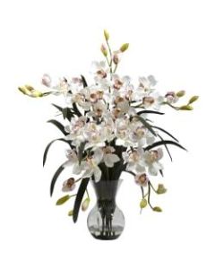 Nearly Natural 34inH Cymbidium Arrangement With Glass Vase, White