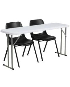 Flash Furniture 5ft Plastic Folding Training Table with 2 Plastic Stack Chairs, Black