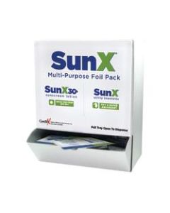 SunX SPF-30 Single-Use Sunscreen Lotion/Towelette Combo in Wallmount Dispenser, Box of 50