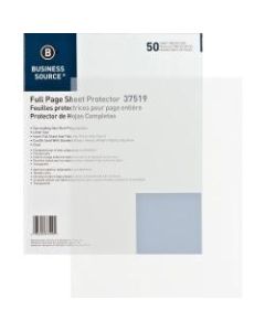 Business Source Full Sheet Top Load Poly Sheet Protectors - 3.1 mil Thickness - For Letter 8 1/2in x 11in Sheet - Rectangular - Clear - Polypropylene - 50 / Box