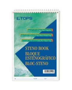 TOPS Green Tint Steno Books - 70 Sheets - Coilock - 15 lb Basis Weight - 6in x 9in - 9in x 6in x 0.3in - Green Tint Paper - Green, White, Blue Cover - Snag Resistant, Acid-free, Heavyweight - 12 / Dozen