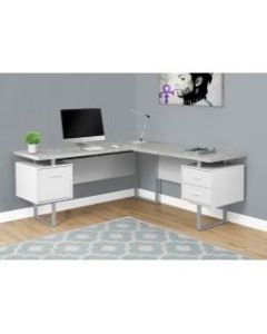 Monarch Specialties L-Shaped Corner Computer Desk With 2 Drawers, Gray Cement/White