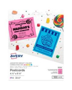 Avery Astrobrights Cardstock Postcards, 8-1/2in x 11in Sheets, 30% Recycled, Assorted Colors, 4 Cards Per Sheet, Pack Of 25 Sheets
