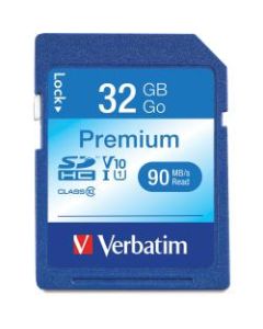 Verbatim 32GB Premium SDHC Memory Card, UHS-I V10 U1 Class 10, Up to 90MB/s Read Speed