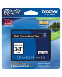 Brother TZe-325 White-On-Black Tape, 0.38in x 26.2ft