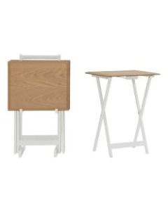 Linon Martell 5-Piece Tray Table Set, 26-3/8inH x 18-15/16inW x 15-3/4inD, Natural/White