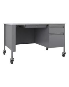 Lorell Fortress Steel Right-Pedestal Mobile Teachers Desk, White/Platinum