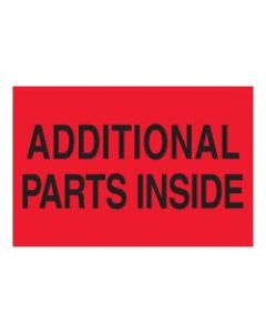 Tape Logic Safety Labels, "Additional Parts Inside", Rectangular, DL1611, 2in x 3in, Fluorescent Red, Roll Of 500 Labels
