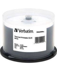 Verbatim CD-R 700MB 52X DataLifePlus White Thermal Printable - 50pk Spindle - Printable - Thermal Printable