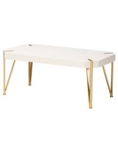 Baxton Studio Contemporary Glam And Luxe Coffee Table, 18inH x 43-1/2inW x 23inD, Brushed Gold/White