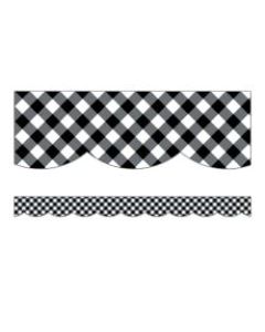 Schoolgirl Style Scalloped Bulletin Board Borders, 3ft x 3in, Woodland Whimsy Black & White Gingham, 13 Strips