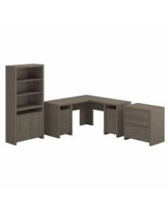 Bush Furniture Bristol Modern L-Shaped Computer Desk With File Cabinet And Bookcase, Restored Gray/Thread Gray, Standard Delivery