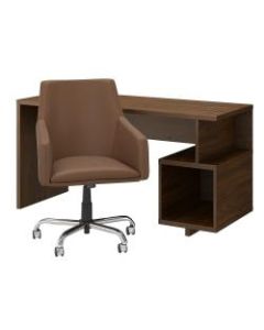 kathy ireland Home by Bush Furniture Madison Avenue 60inW Writing Desk And Chair Set, Modern Walnut, Standard Delivery