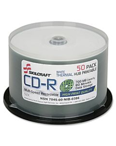 SKILCRAFT Thermal Printable 52x CD-R Discs, 50-Pack Spindle (AbilityOne 7045-01-626-9521)