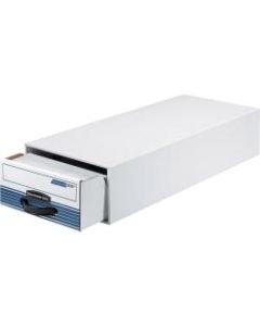 Bankers Box Medium-Duty Storage Drawers, 5 1/4in x 10 1/2in x 25 1/4in, 65% Recycled, White/Blue, Case Of 12