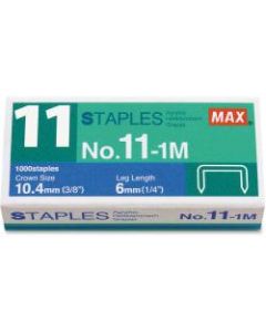 MAX No. 11-1M Staples - 50 Per Strip - 15/64in Leg - 7/17in Crown - for Paper - Silver - 1000 / Box