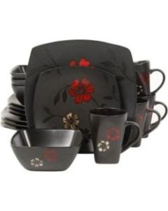 Gibson Evening Blossom 16 pc. DW Set - - Ceramic - Dishwasher Safe - Microwave Safe - Black, White, Red - Satin